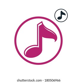 Music note icon isolated, single color vector music theme symbol for your design, 2 versions set.