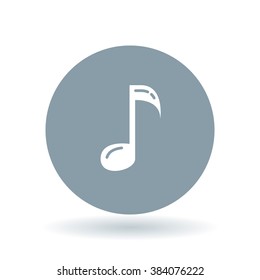 Music note icon. Music key sign. song and melody symbol. White icon on cool grey circle background. Vector illustration.