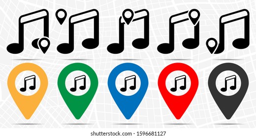 Music note icon in location set. Simple glyph, flat illustration element of education theme icons
