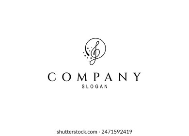 music note icon logo with circle shape in continuous line art design style