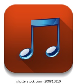 music note icon With long shadow over app button