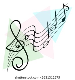 Ícone Nota musical. Símbolo de harmonia de melodia. Fundo de triângulo colorido. Ilustração de som vetorial.