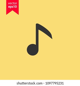 Music note icon. Melody icon. Media, audio sign. Yellow background. EPS 10 vector sign.
