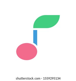 Music note icon, modern flat design color sign vector, isolated in white background