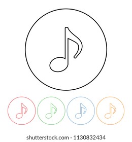 Music note icon in a modern thin line style vector musical eighth note symbol outline with four color variations