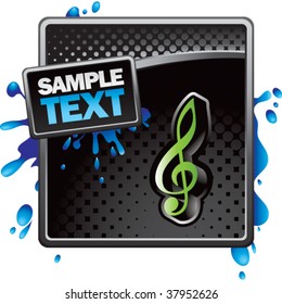 music note icon on black halftone advertisement