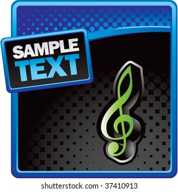 music note icon on blue and black halftone banner