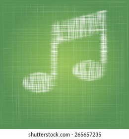 music note icon on eco green cotton fabric vector background