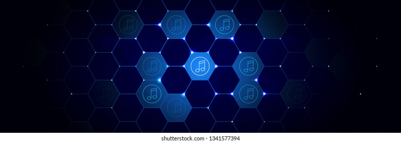 music note icon from online and web filled set in the technological comb background