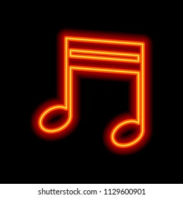 Music note icon. Orange neon style on black background. Light icon