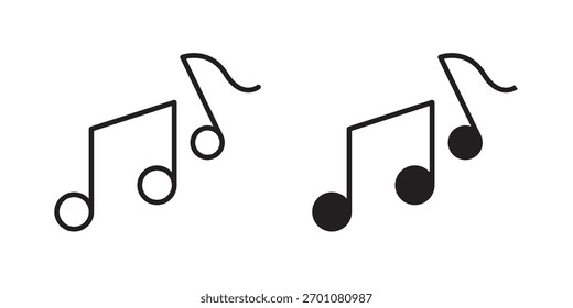 Símbolo de conceito de contorno de ícone de nota de música com traço editável em branco