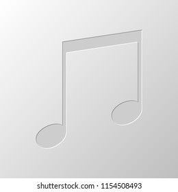 Music note icon. Paper design. Cutted symbol. Pitted style