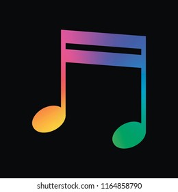 Music note icon. Rainbow color and dark background