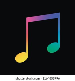 Music note icon. Rainbow color and dark background