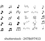 Music note icon set. Black musical note symbols isolated on white background. Clear vector music elements.