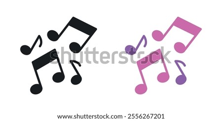Music note icon set in black and colored versions.