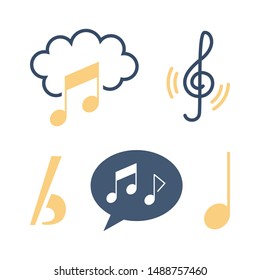 Music note icon set. Collection of sound symbol, melody sign. Classical musical tone. Isolated vector illustration in flat style