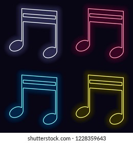 Music note icon. Set of fashion neon sign. Casino style on dark background. Seamless pattern