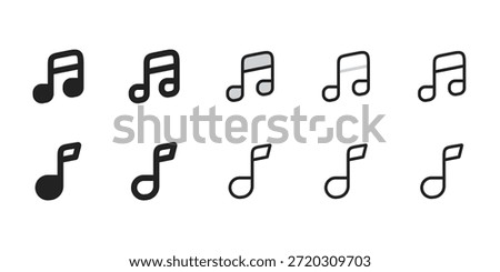 music note icon set filled and outline simple symbols for audio player interface