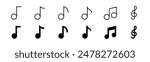 Music note icon set. Line and glyph music key. Music note collection.