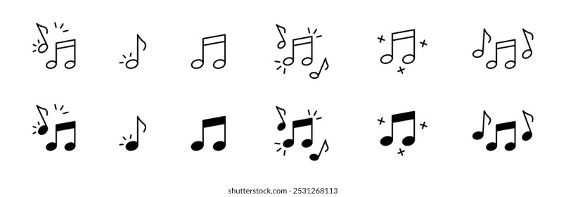 Conjunto de iconos de nota musical. Símbolo de notas musicales. Símbolos musicales, colección de iconos de melodía. Iconos del vector