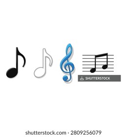 Music note icon set with various symbols on a white background