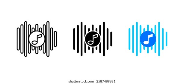 Music note icon. Sound wave and rhythm sign. Audio melody symbol. Song and beat pictogram. Sound wave recording illustration. Music player concept.