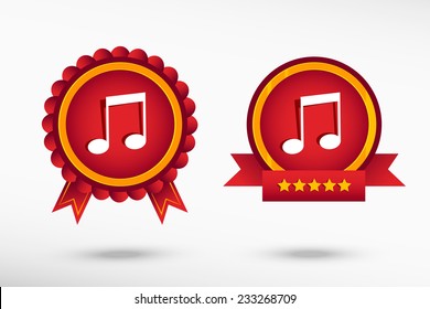 Music note icon. Stylish quality guarantee badges