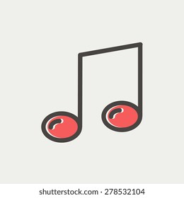 Music note icon thin line for web and mobile, modern minimalistic flat design. Vector icon with dark grey outline and offset colour on light grey background.
