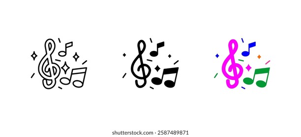 Music note icon. Treble clef and melody sign. Sound and rhythm symbol. Tune and harmony pictogram. Musical composition illustration. Creative symphony concept.