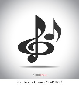 Music note icon. Treble clef. Flat icon. Vector illustration.
