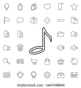 Icono de nota musical. Conjunto universal de web para el diseño y desarrollo de sitios web, desarrollo de aplicaciones