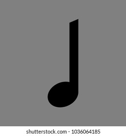 Music note icon. Vector. Black icon on medium gray background. Isolated.