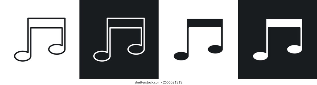 Music note icon vector collection in black and white.