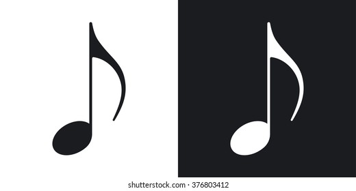 Music note icon, vector. Two-tone version on black and white background