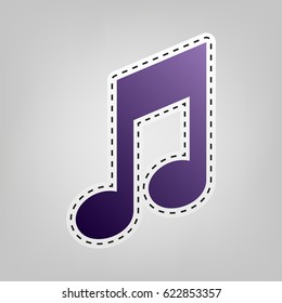 Music note icon. Vector. Violet icon with outline for cutting out at gray background.