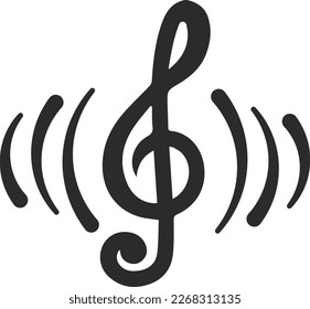 Music note icon, wavy music notes icon black vector