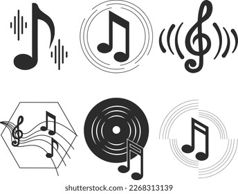 Music note icon, wavy music notes icon black vector