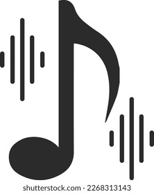 Music note icon, wavy music notes icon black vector