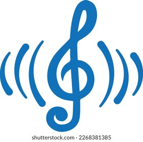 Music note icon, wavy music notes icon blue vector