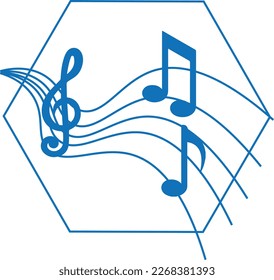 Icono de nota musical, notas de música onduladas icono vector azul