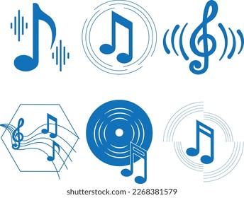 Music note icon, wavy music notes icon blue vector
