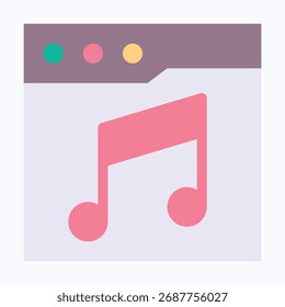 Music Note Icon in Web Browser Frame, Isolated Vector Flat Style Icon. 