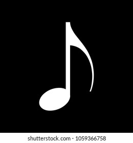 Music note icon. White icon on black background. Inversion