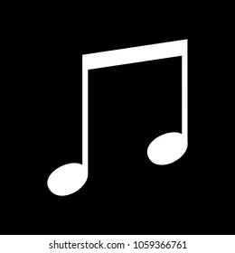 Music note icon. White icon on black background. Inversion