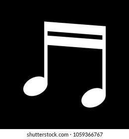 Music note icon. White icon on black background. Inversion