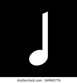 Music note icon. White icon on black background.
