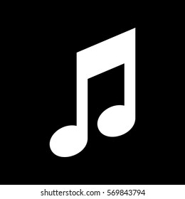 Music note icon. White icon on black background.