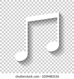 Music note icon. White icon with shadow on transparent background