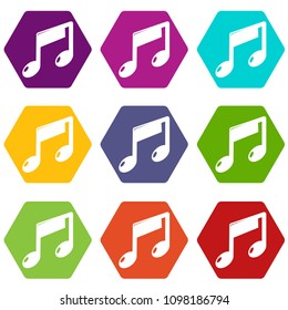 Music note icons 9 set coloful isolated on white for web